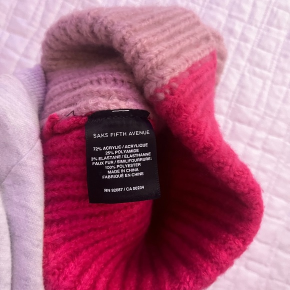 Pink/Hot Pink Knit Beanie with Pom Pom - Picture 2 of 2